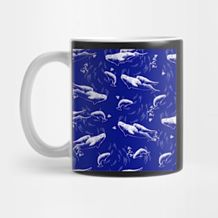 Belugas in Family of St. Lawrence Pattern - Blue Background Mug